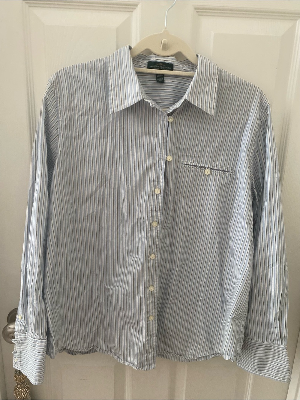 Lauren Jeans Co by Ralph Lauren Women’s Light Blue Stripe Button-Up Shirt Sz XL